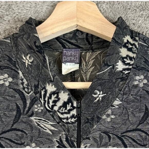 Hanky Panky Gray Floral Jacquard Jacket Full Zip Long Sleeve Top Cardigan M - Picture 6 of 8